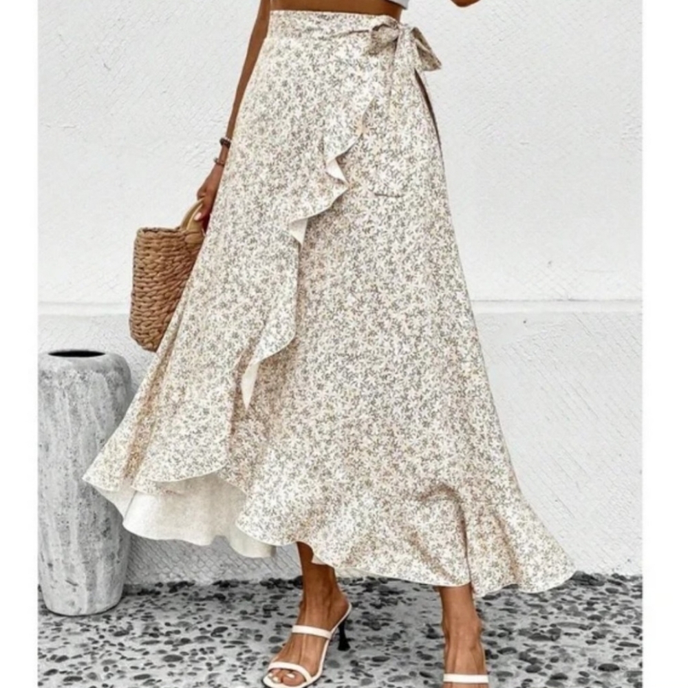 Bobo Style Ruffle Hem Floral Print Maxi Skirt Sz Small